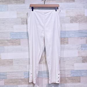 J Jill Linen Stretch Button Hem Ankle Pants White High Rise Womens Medium
